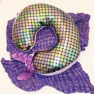New Mermaid Set - Pillow & Mermaid Tail Blanket Soft Hand Knit Crochet Purple